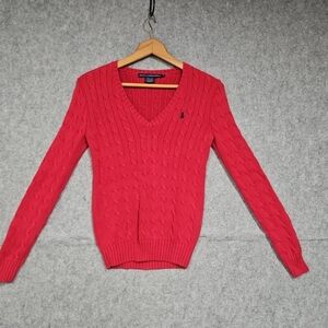 Ralph Lauren Sport Women's Red Cable Knit Sweater